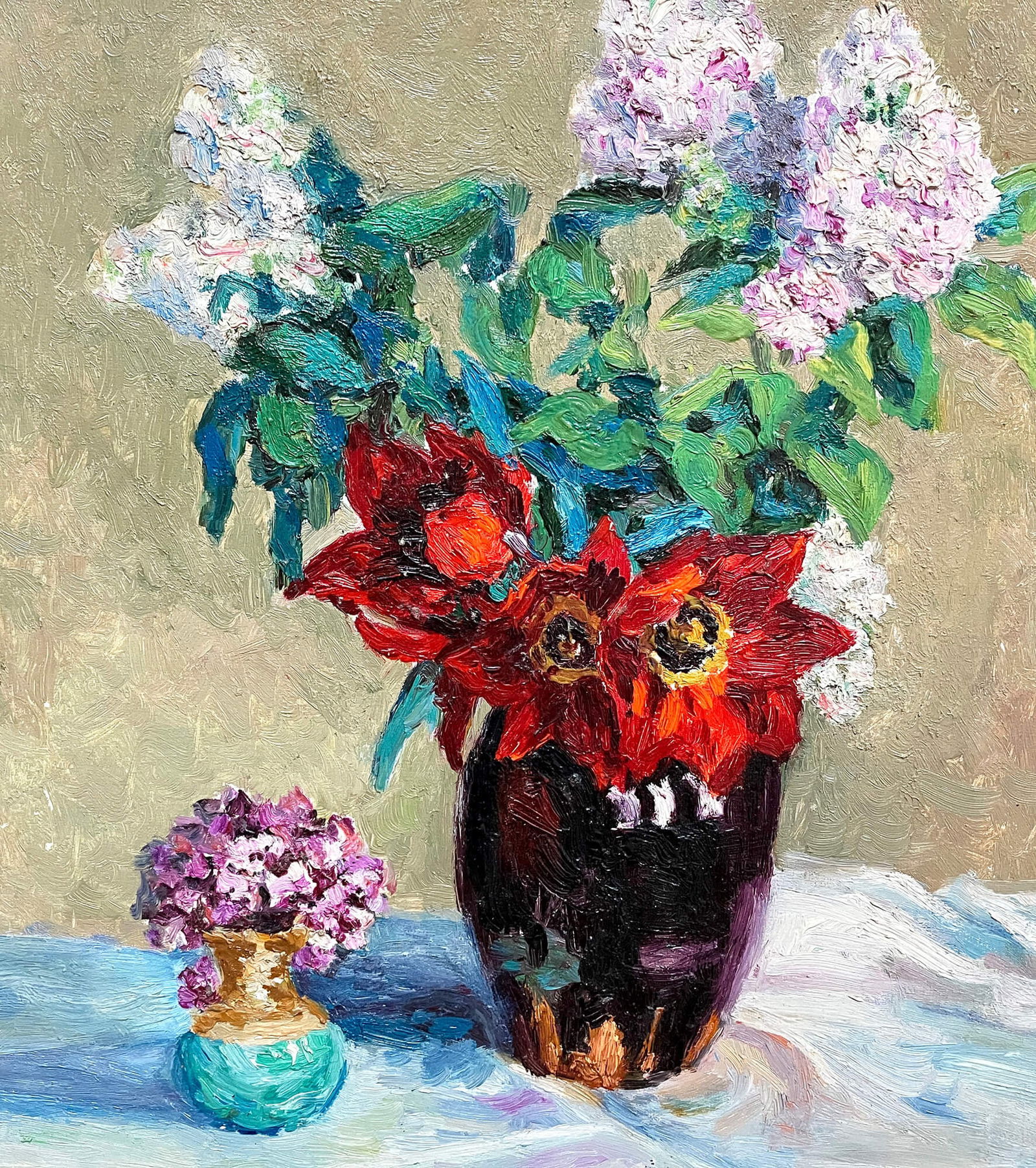 Still life with lilacs and tulips - oil painting - 2