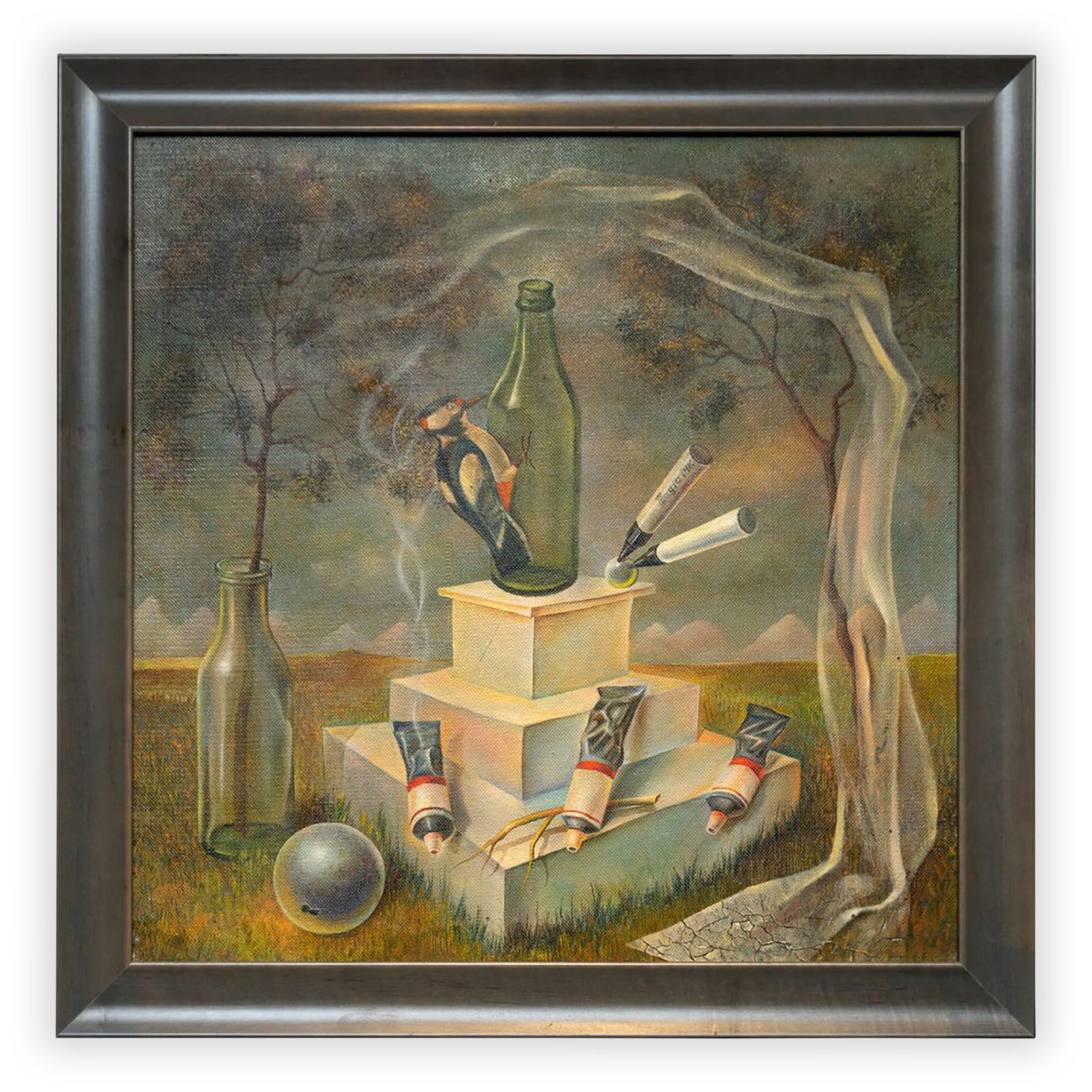 Magic ink - oil painting: Title: Magic ink - oil painting Description: Artist: Lozovoy Andrey Date/Period: 1989 Materials: Cardboard, oil Dimensions: 90 x 80 cm (35,4'' x 31,5'') Wooden frame. Certificate of authenticity (COA)