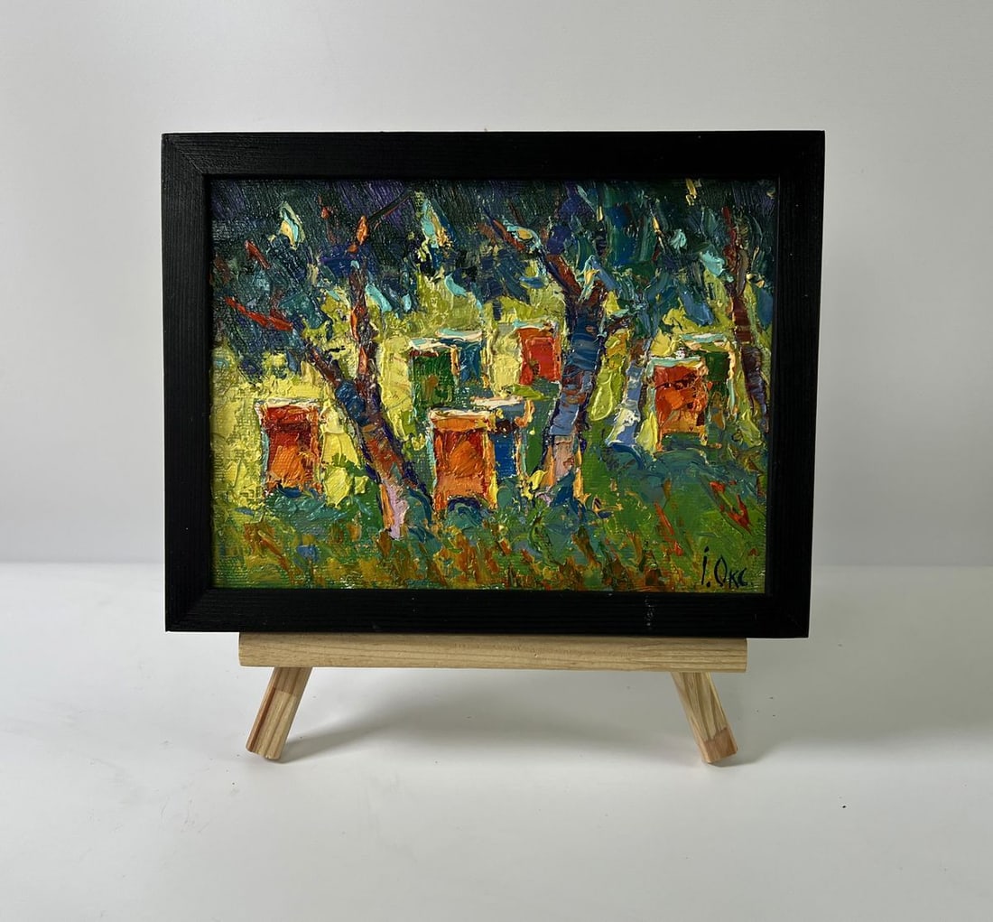 Oil painting Apiary in the forest Oksana Ivanyuk: Title: Oil painting Apiary in the forest Oksana Ivanyuk Description: NoAAA5901*** ABOUT THIS PAINTING *** * TITLE: "Apiary in the forest" * ARTISTS: Oksana Ivanyuk * SIZE: 15x20 cm/5.90x7.87 inches'