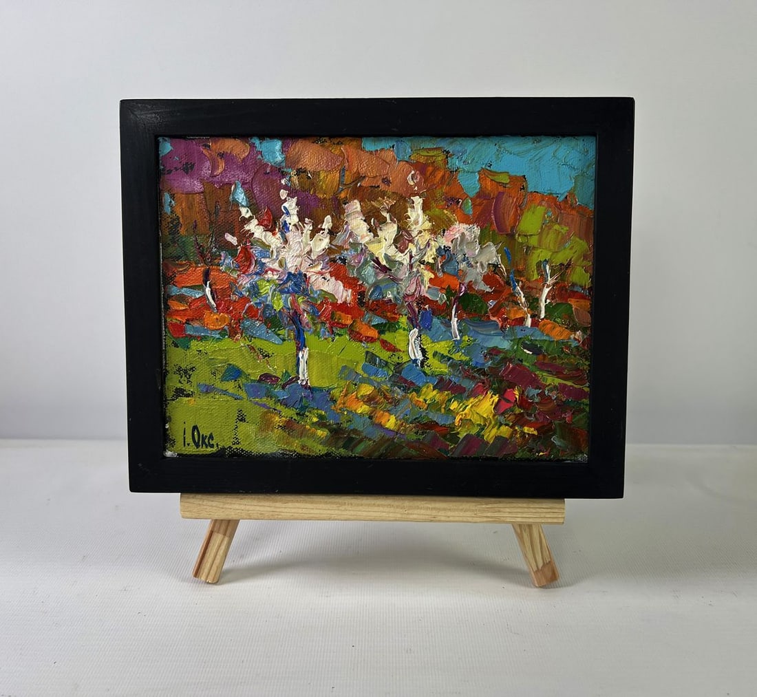 Oil painting Flowering trees in the garden Oksana Ivanyuk: Title: Oil painting Flowering trees in the garden Oksana Ivanyuk Description: NoAAA5417The Oil painting on canvas titled "Flowering trees in the garden" is a radiant celebration of spring's abundance,