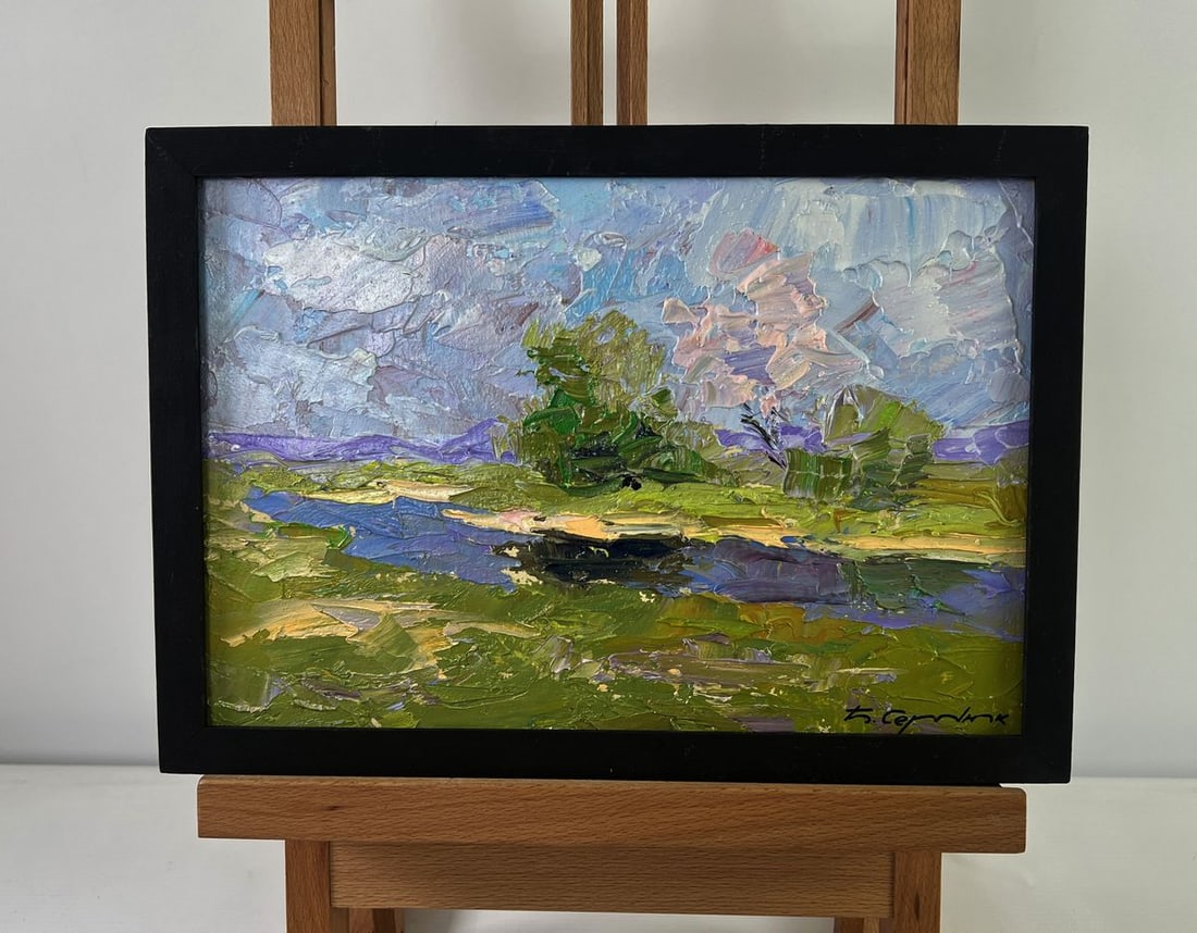 Oil painting Sunny day under a cloudy sky Boris Serdyuk: Title: Oil painting Sunny day under a cloudy sky Boris Serdyuk Description: NoAAA5459The Oil painting on Cardboard titled "Sunny day under a cloudy sky" captures the fleeting and ever-changing mood of
