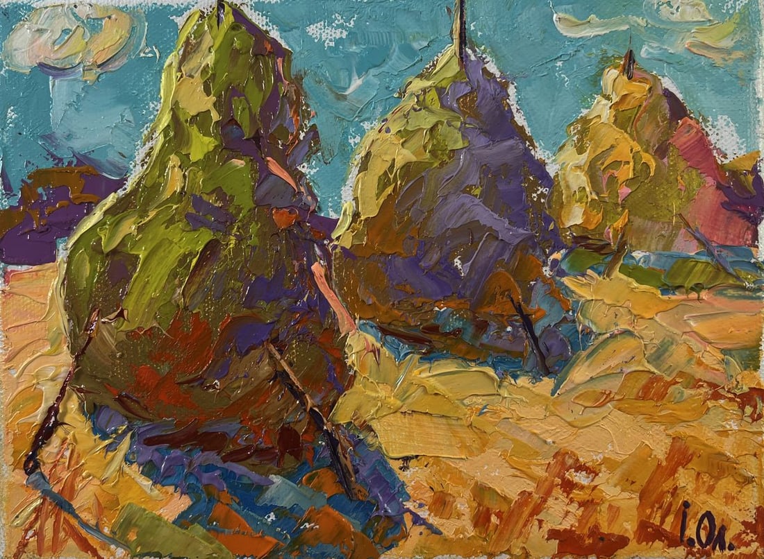 Oil painting Haystacks in a field Oleksiy Ivanyuk - 3