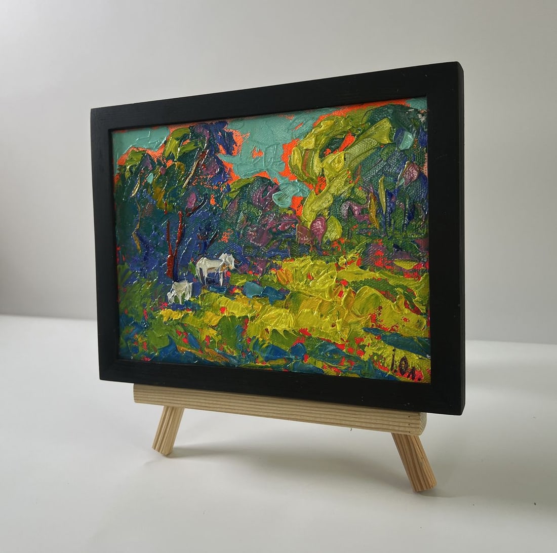 Oil painting White horses in the forest Oleksiy Ivanyuk - 2