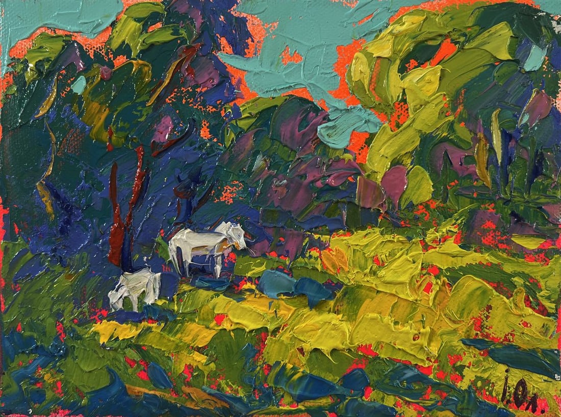 Oil painting White horses in the forest Oleksiy Ivanyuk - 3