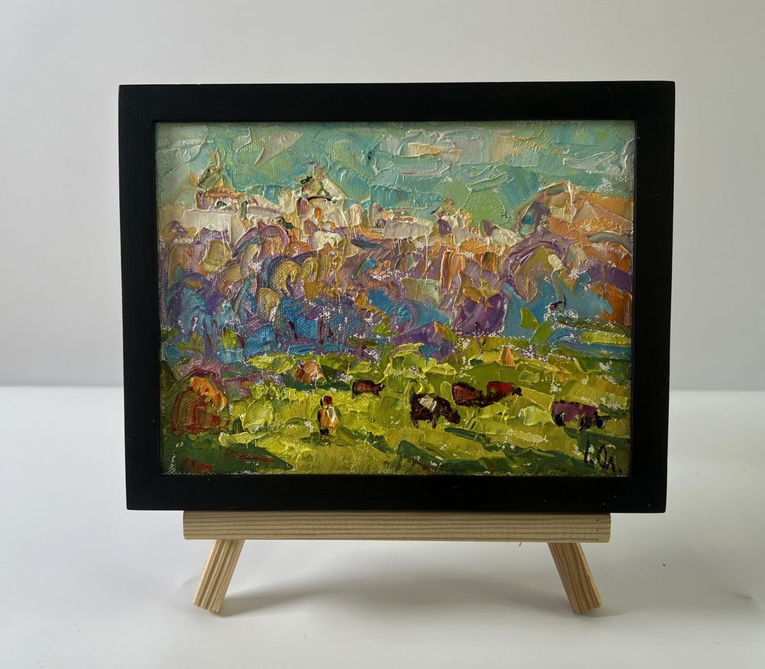 Oil painting A walk outside the village Oleksiy Ivanyuk: Title: Oil painting A walk outside the village Oleksiy Ivanyuk Description: NoAAA5606The Oil painting Canvas titled "A walk outside the village" captures the peaceful harmony of rural life through a