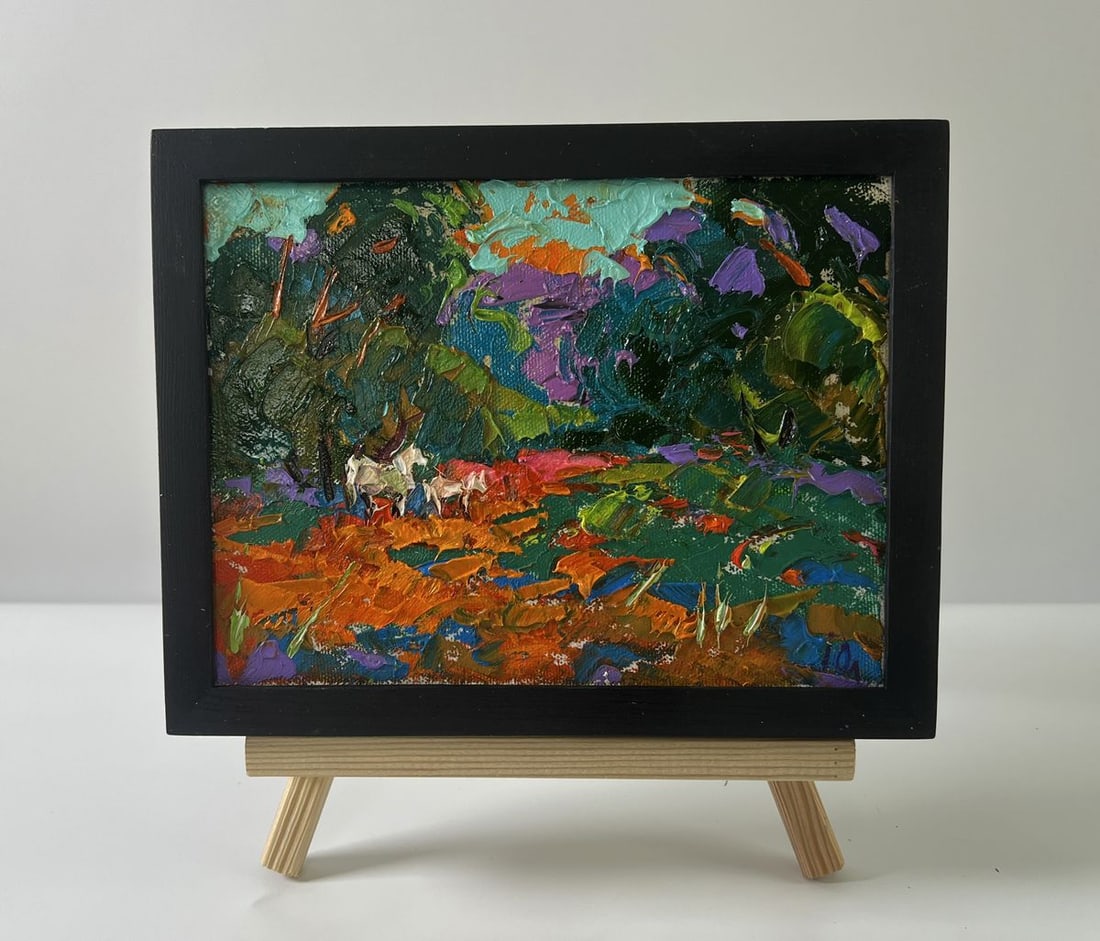 Oil painting Evening in the forest Oleksiy Ivanyuk: Title: Oil painting Evening in the forest Oleksiy Ivanyuk Description: NoAAA5610The Oil painting Canvas titled "Evening in the forest" captures the enchanting transition of nature as day slowly surren