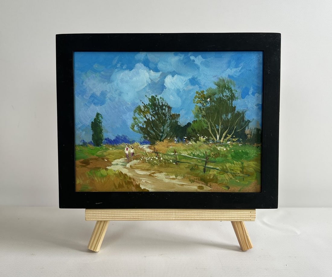 Oil painting Steps among the greenery Yuriy Suprunchuk: Title: Oil painting Steps among the greenery Yuriy Suprunchuk Description: NoAAA4292The painting "Steps among the Greenery" captures the serene beauty of the countryside on a bright and breezy day. Th