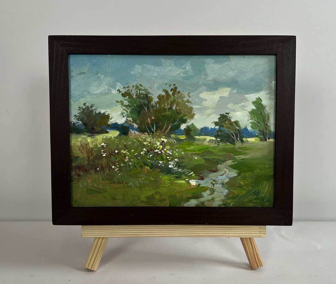 Oil painting Windy summer day Yuriy Suprunchuk: Title: Oil painting Windy summer day Yuriy Suprunchuk Description: NoAAA4316The painting "Windy Summer Day" captures the essence of a breezy afternoon in nature, where the wind dances through the gras