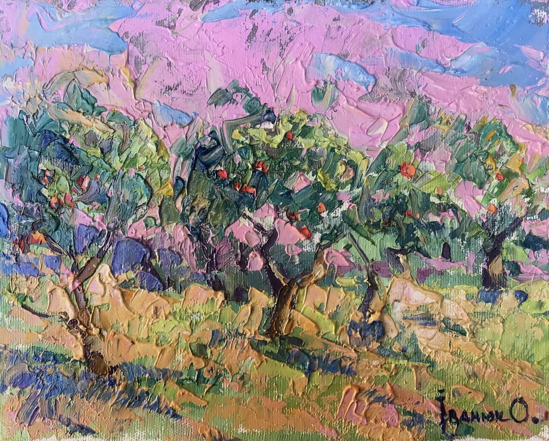 Oil painting Morning garden Kalenyuk Alex: Title: Oil painting Morning garden Kalenyuk Alex Description: NoAAA3060"Morning Garden" is a breathtaking oil painting that captures the essence of a tranquil autumn morning. This mesmerizing landscap