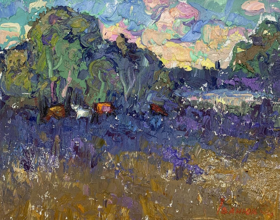 Oil painting In the shadow of the forest Kalenyuk Alex: Title: Oil painting In the shadow of the forest Kalenyuk Alex Description: NoAAA3150The oil painting "In the Shadow of the Forest" is a textured composition that captures the dense and mysterious