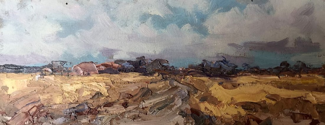 Oil painting Way home Alexander Nikolaevich Cherednichenko: Title: Oil painting Way home Alexander Nikolaevich Cherednichenko Description: NoAAA2702The oil painting depicts a stunning landscape of a vast and vibrant yellow field, stretching far and wide