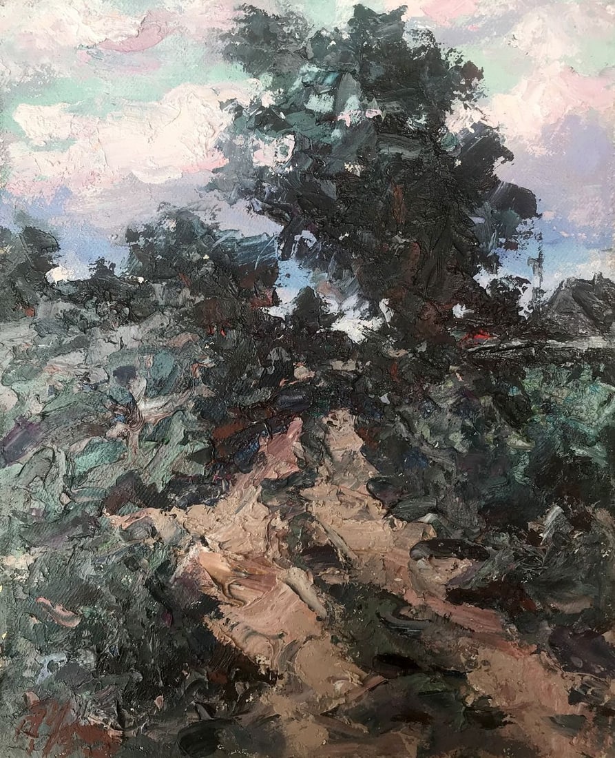 Oil painting Evening Alexander Nikolaevich Cherednichenko: Title: Oil painting Evening Alexander Nikolaevich Cherednichenko Description: NoAAA2804 "Evening" is a captivating oil painting that skillfully captures the serene beauty of a summer landscape. The ar