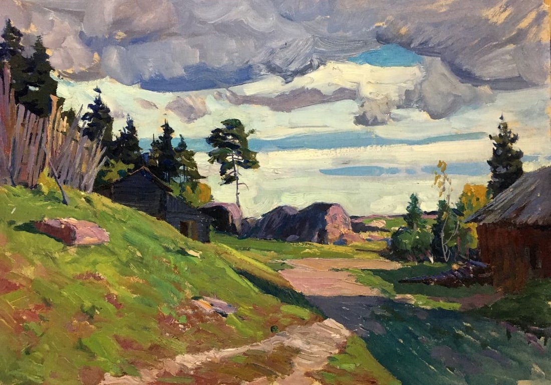 Oil painting Rural landscape Fomin Anatoly Nikiforovich: Title: Oil painting Rural landscape Fomin Anatoly Nikiforovich Description: NoVern 338 *** ABOUT THIS PAINTING *** * TITLE: "Rural landscape" * ARTISTS: Fomin Anatoly Nikiforovich * SIZE: 49x70 cm/'19