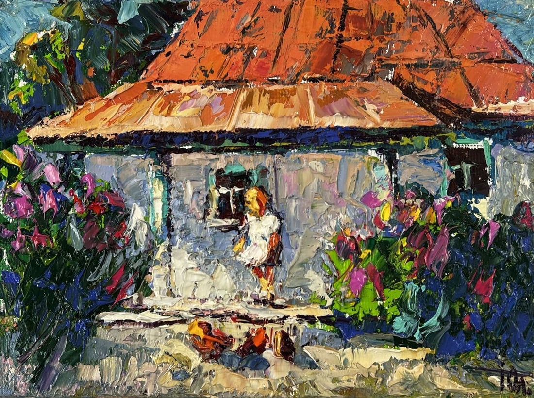 Oil painting Chickens in the Yard Oleksiy Ivanyuk - 3