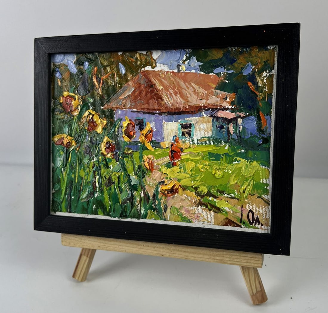 Oil painting Sunflowers in the yard of the house Oleksiy Ivanyuk - 2
