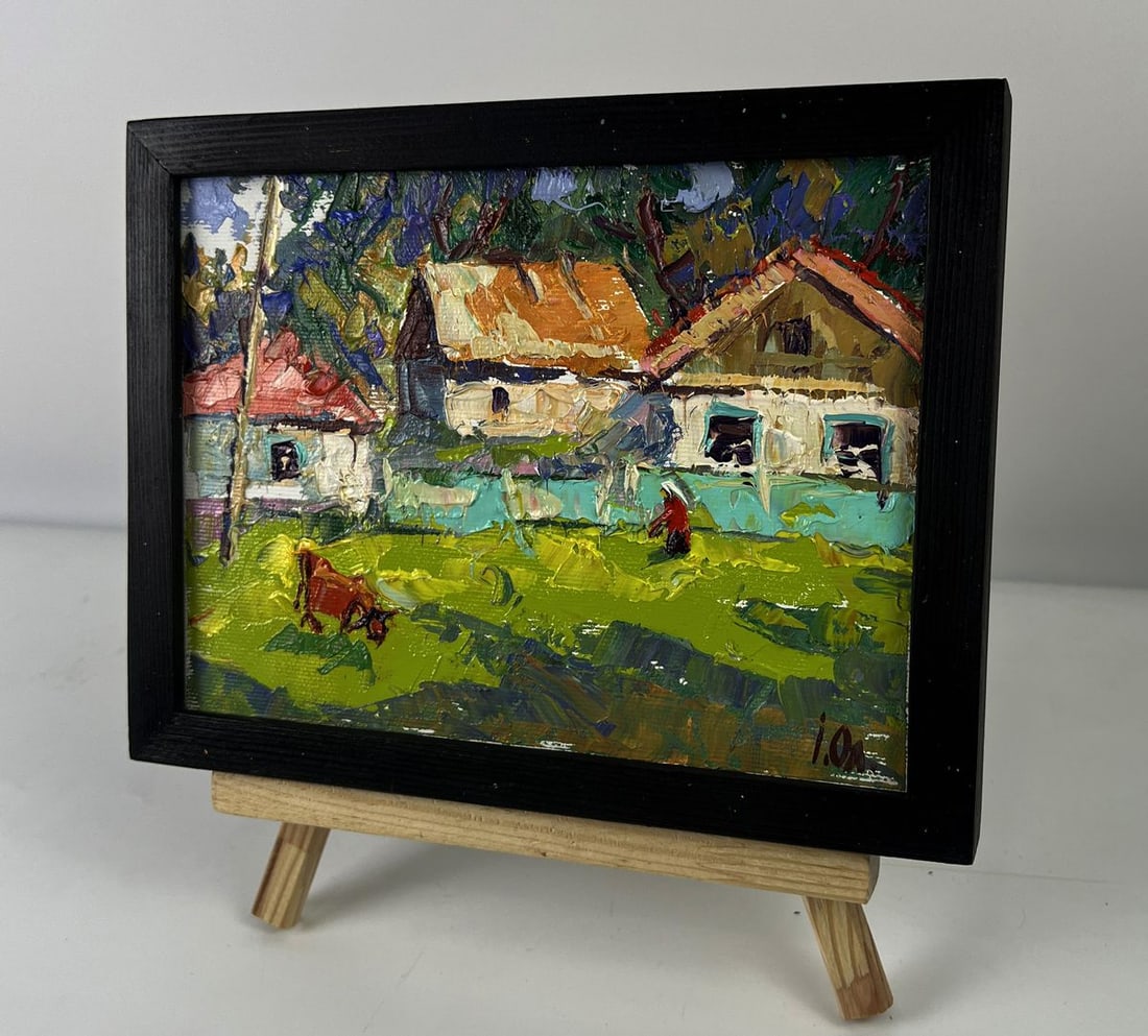 Oil painting A cow is walking around the village Oleksiy Ivanyuk - 2