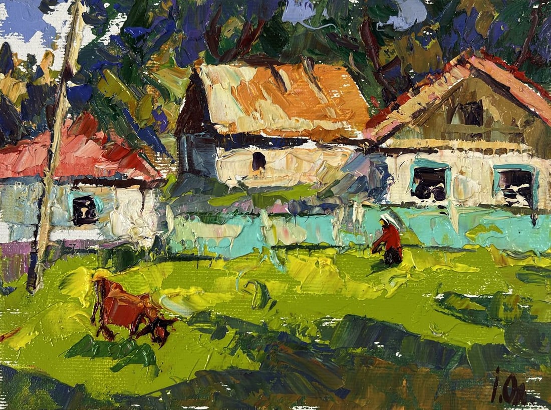 Oil painting A cow is walking around the village Oleksiy Ivanyuk - 3