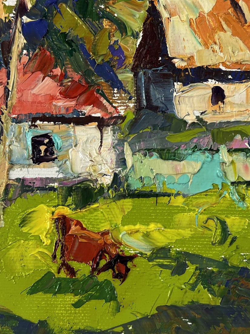 Oil painting A cow is walking around the village Oleksiy Ivanyuk - 5