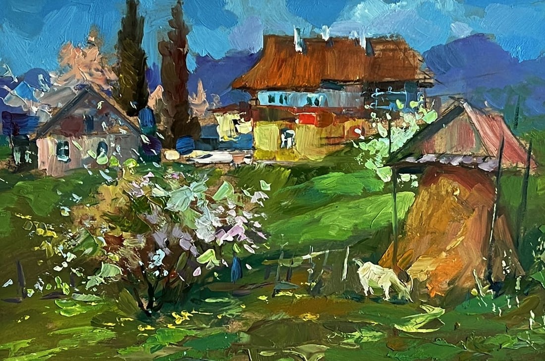Oil painting A village garden with a goat Yuriy Suprunchuk - 3