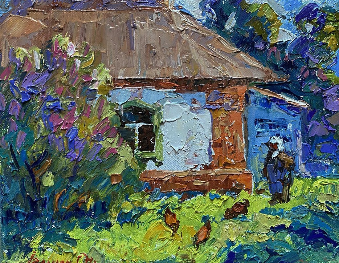 Oil painting There are chickens in the yard Oleksiy Ivanyuk (1 of 8)