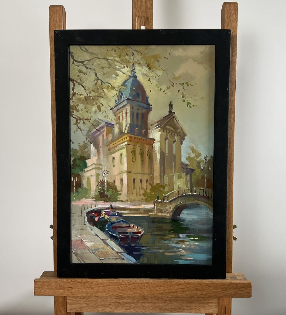 Oil painting The river and the heart of the city Yuriy Suprunchuk: Title: Oil painting The river and the heart of the city Yuriy Suprunchuk Description: NoAAA4272The painting "The River and the Heart of the City" beautifully captures the timeless charm of an old Euro