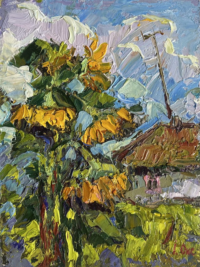 Oil painting Sunflowers near the house Oksana Kalenyuk - 3