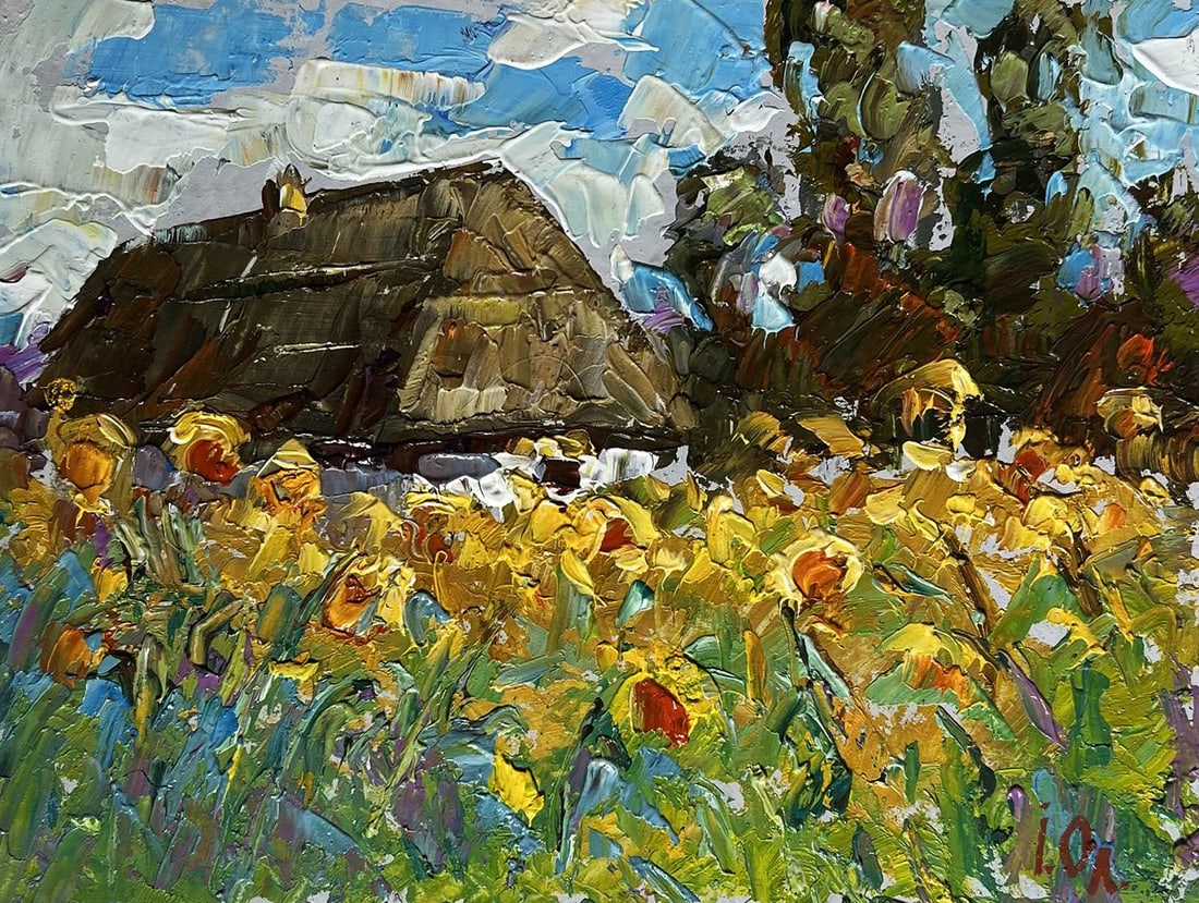 Oil painting House and Sunflowers Alex Kalenyuk - 3
