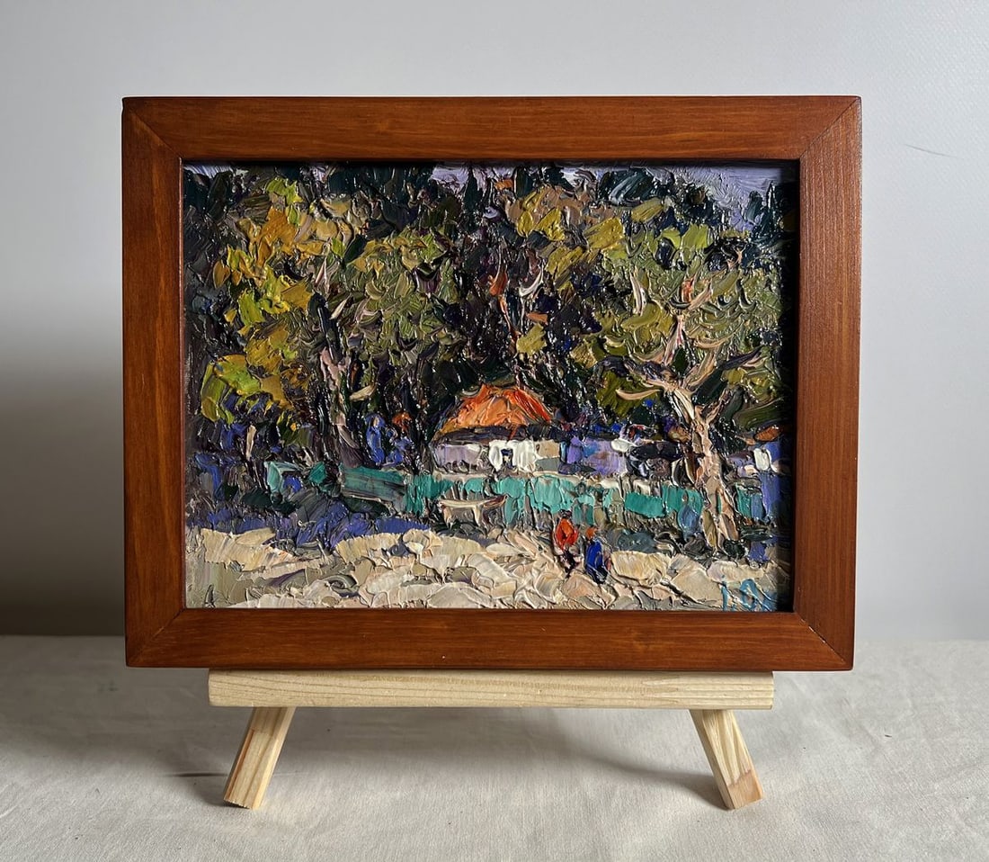 Oil painting Huge garden in the yard Oksana Kalenyuk: Title: Oil painting Huge garden in the yard Oksana Kalenyuk Description: NoAAA3904This oil painting cardboard, titled "Huge garden in the yard", the dynamic brushstrokes and vivid colors evoke a sense