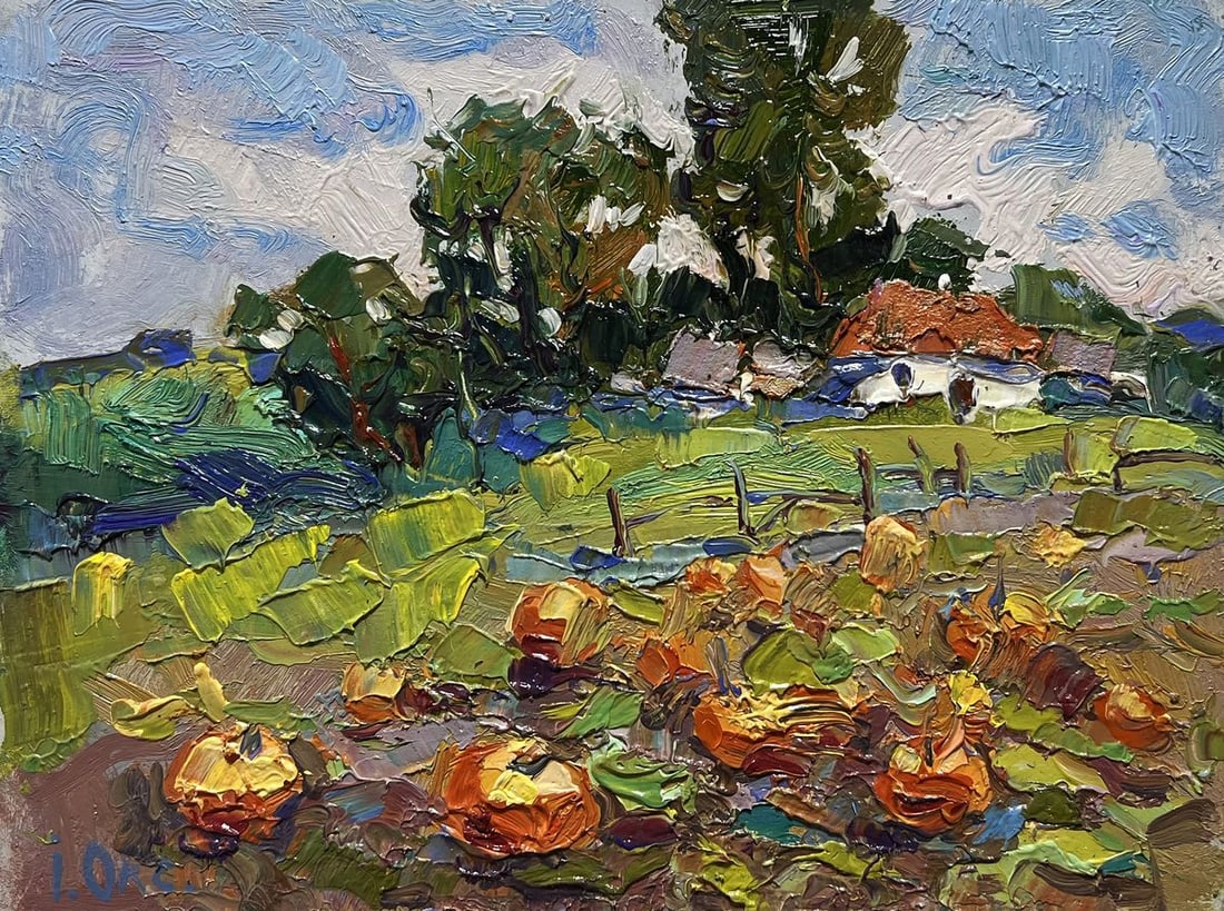 Oil painting There are pumpkins growing in the garden Oksana Kalenyuk - 3