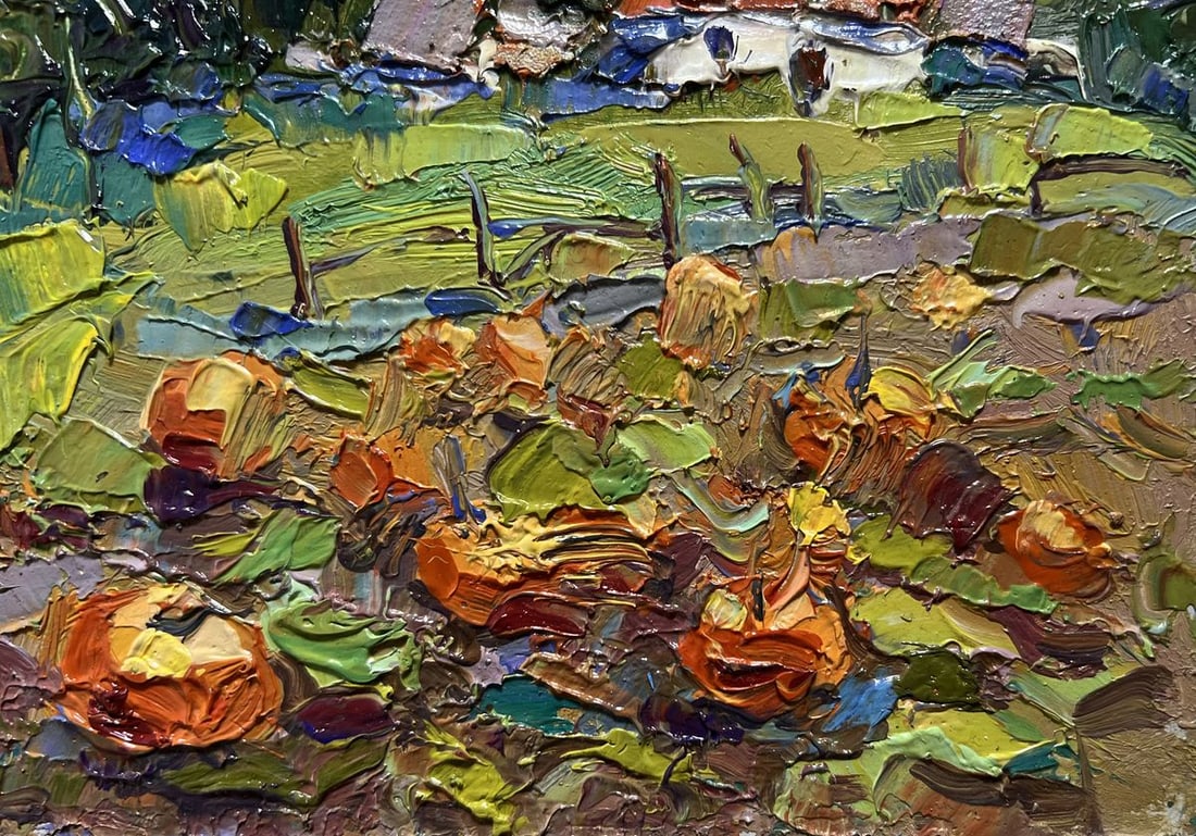 Oil painting There are pumpkins growing in the garden Oksana Kalenyuk - 5