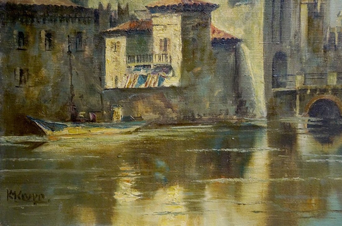 Oil painting Medieval castle Karl Klupp Munchen - 2