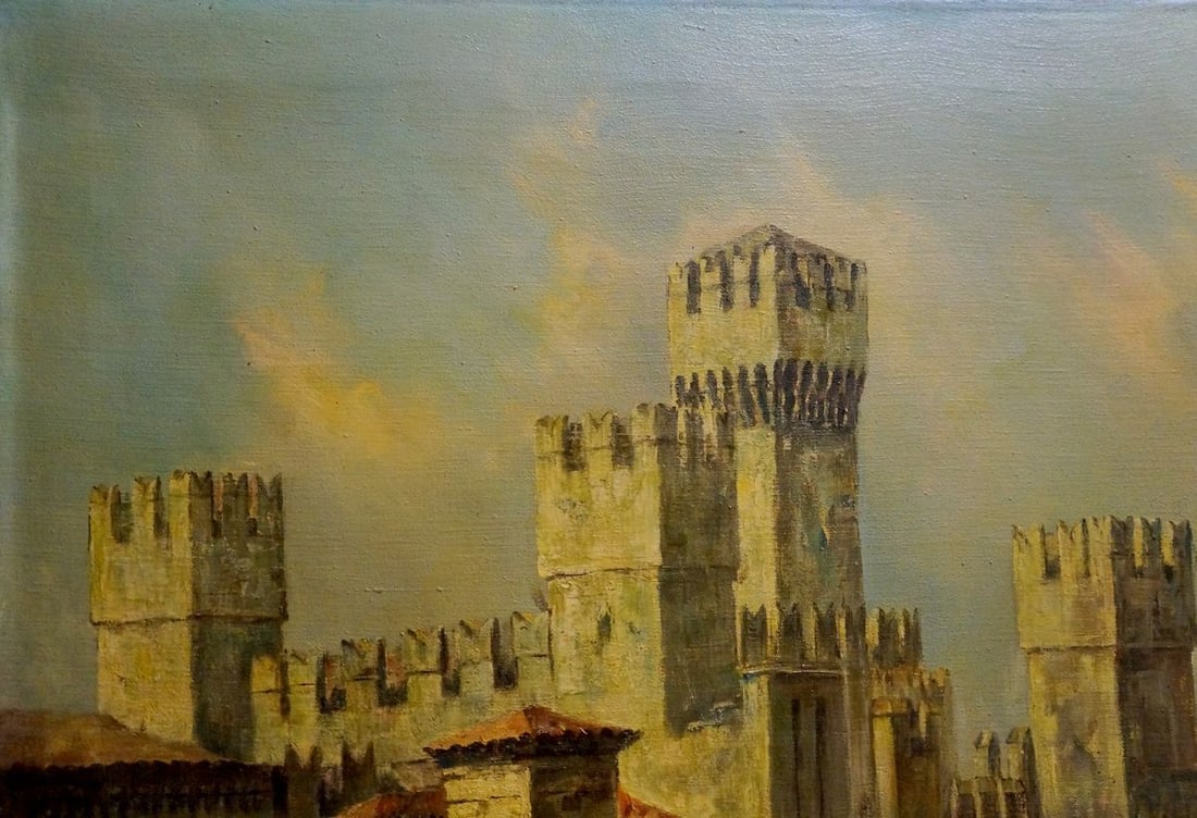 Oil painting Medieval castle Karl Klupp Munchen - 3