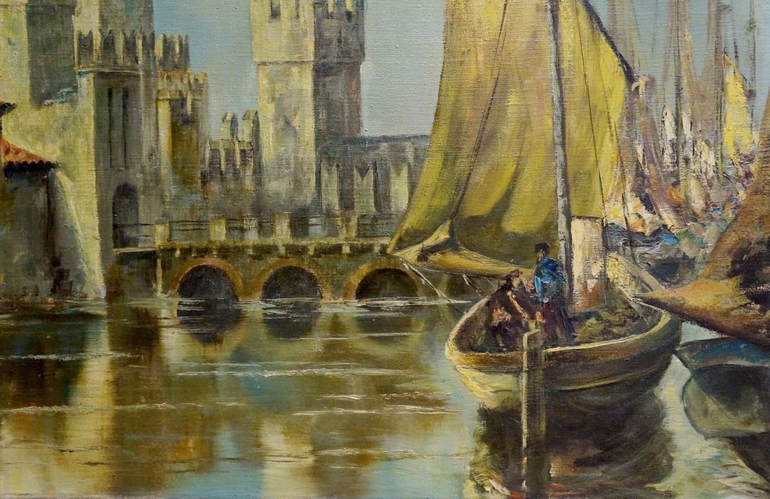 Oil painting Medieval castle Karl Klupp Munchen - 5