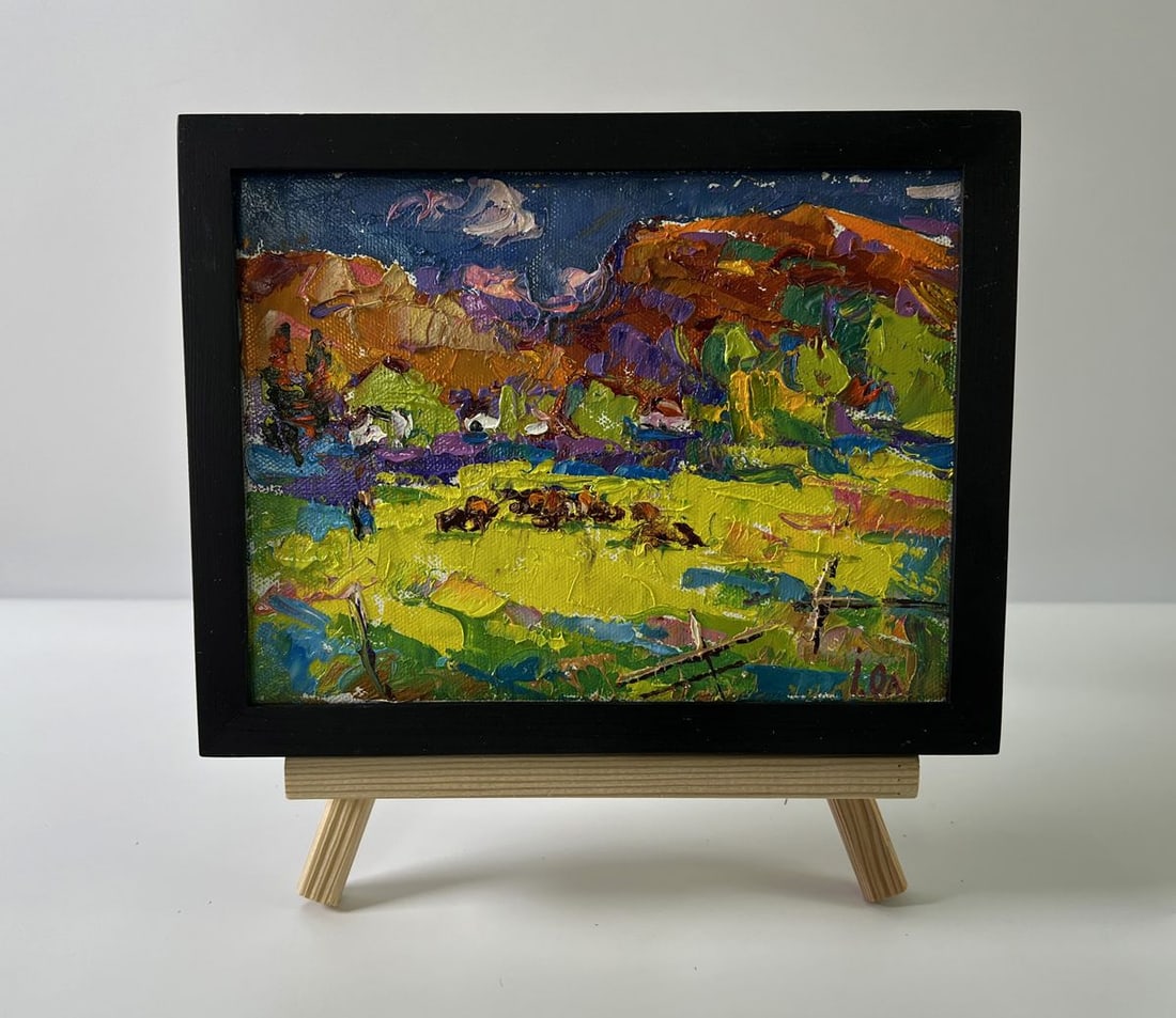 Oil painting Meadows near the mountains Oleksiy Ivanyuk: Title: Oil painting Meadows near the mountains Oleksiy Ivanyuk Description: NoAAA5623The Oil painting Canvas titled "Meadows near the mountains" captures the majesty and vibrancy of a mountainous land