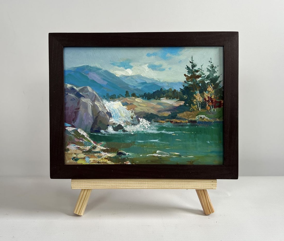 Oil painting There is a waterfall in the mountains Yuriy Suprunchuk: Title: Oil painting There is a waterfall in the mountains Yuriy Suprunchuk Description: NoAAA4407The painting "There is a Waterfall in the Mountains" beautifully captures the serene yet dynamic essenc