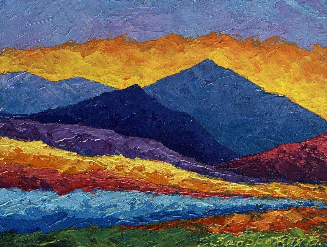 Oil painting Big mountains and sunset V. Zadorozhnya - 3