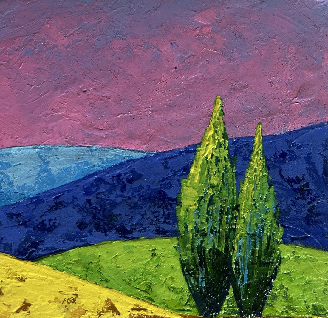 Oil painting A pink sunset is visible beyond the plains V. Zadorozhnya - 4