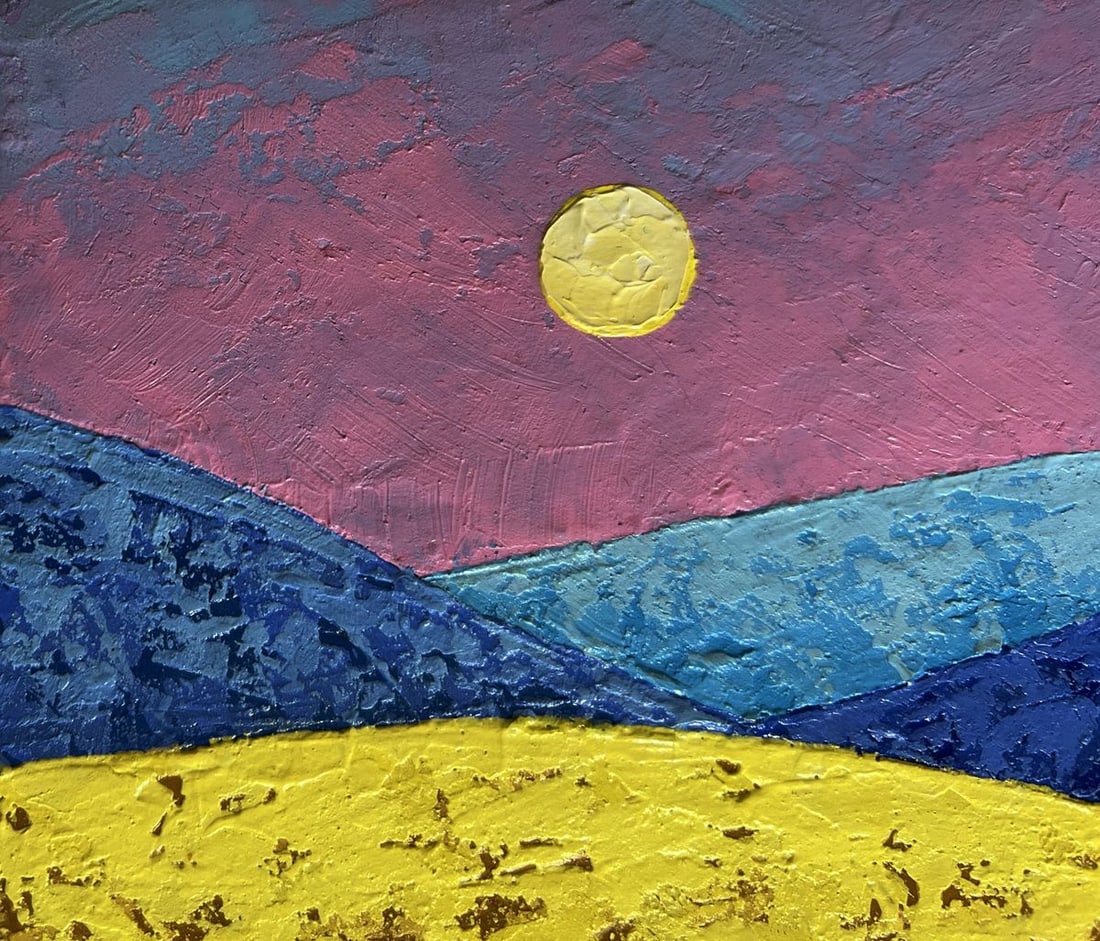 Oil painting A pink sunset is visible beyond the plains V. Zadorozhnya - 5