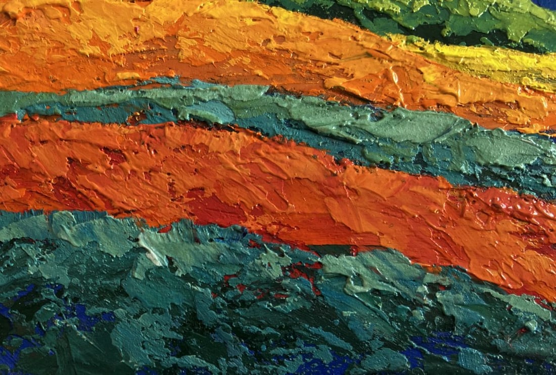 Oil painting Blue mountains with yellow sunset V. Zadorozhnya - 5