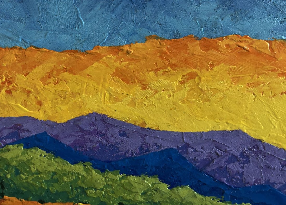 Oil painting Blue mountains with yellow sunset V. Zadorozhnya - 6