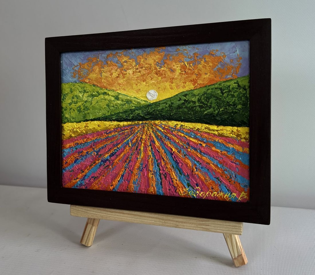 Oil painting Sunset over a flower field V. Zadorozhnya - 2