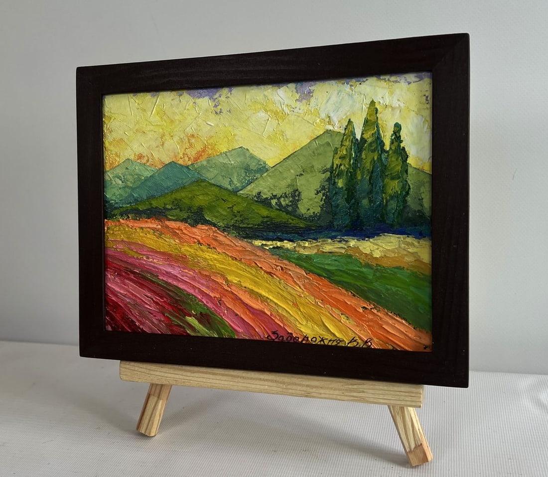 Oil painting Sunset behind the forest mountains V. Zadorozhnya - 2