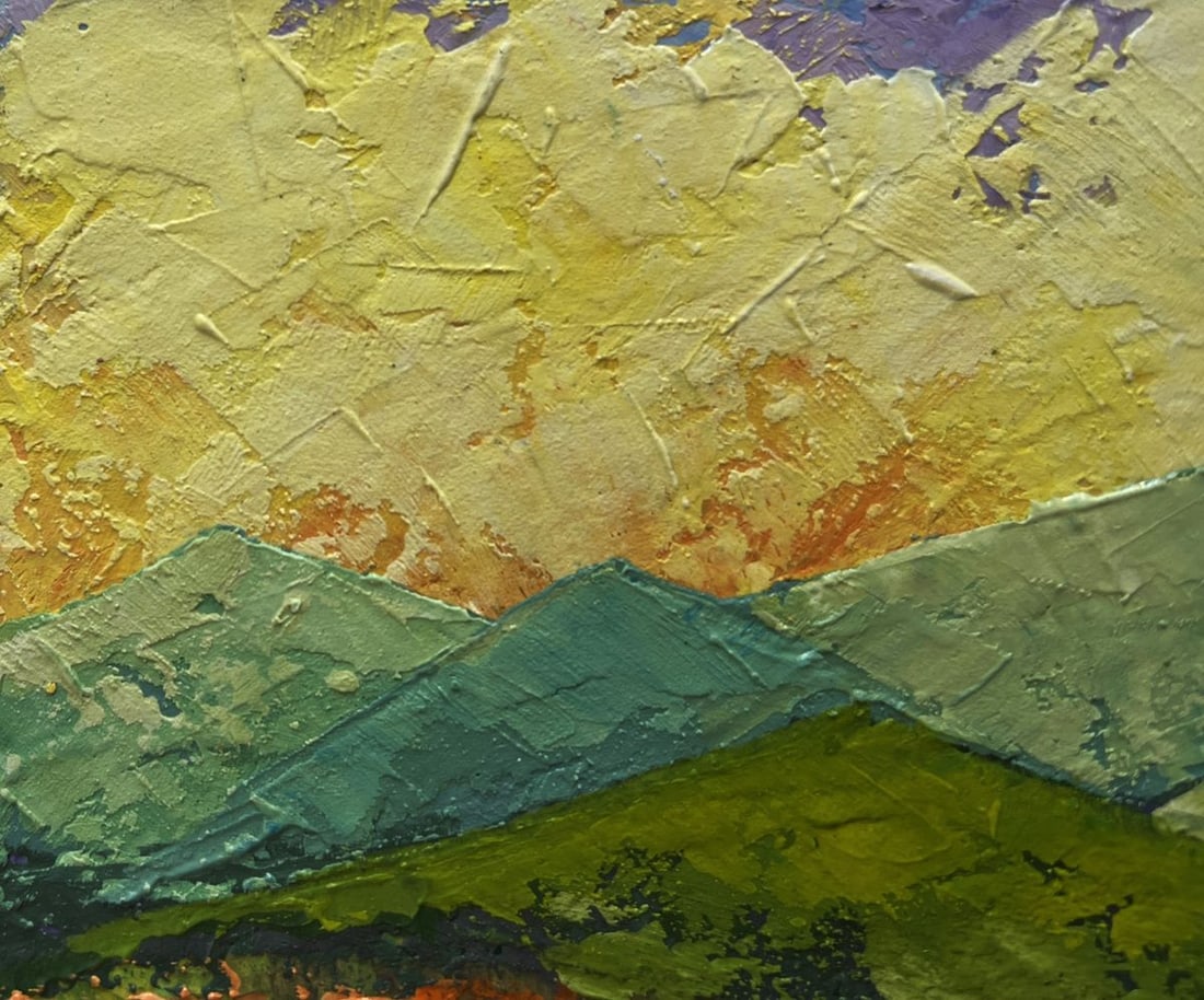 Oil painting Sunset behind the forest mountains V. Zadorozhnya - 4