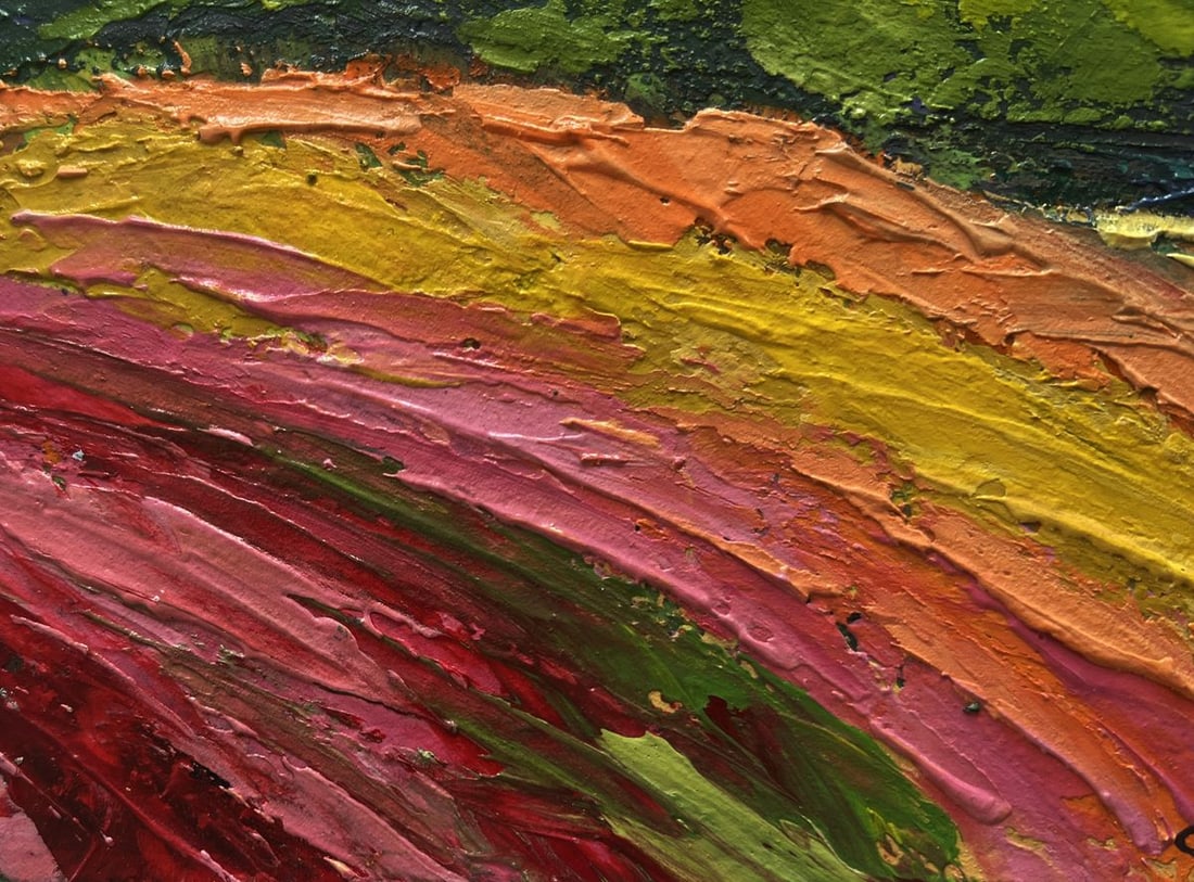 Oil painting Sunset behind the forest mountains V. Zadorozhnya - 5