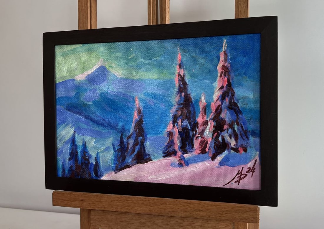 Acrylic painting In the winter mountains Mykhailo Patskan - 2