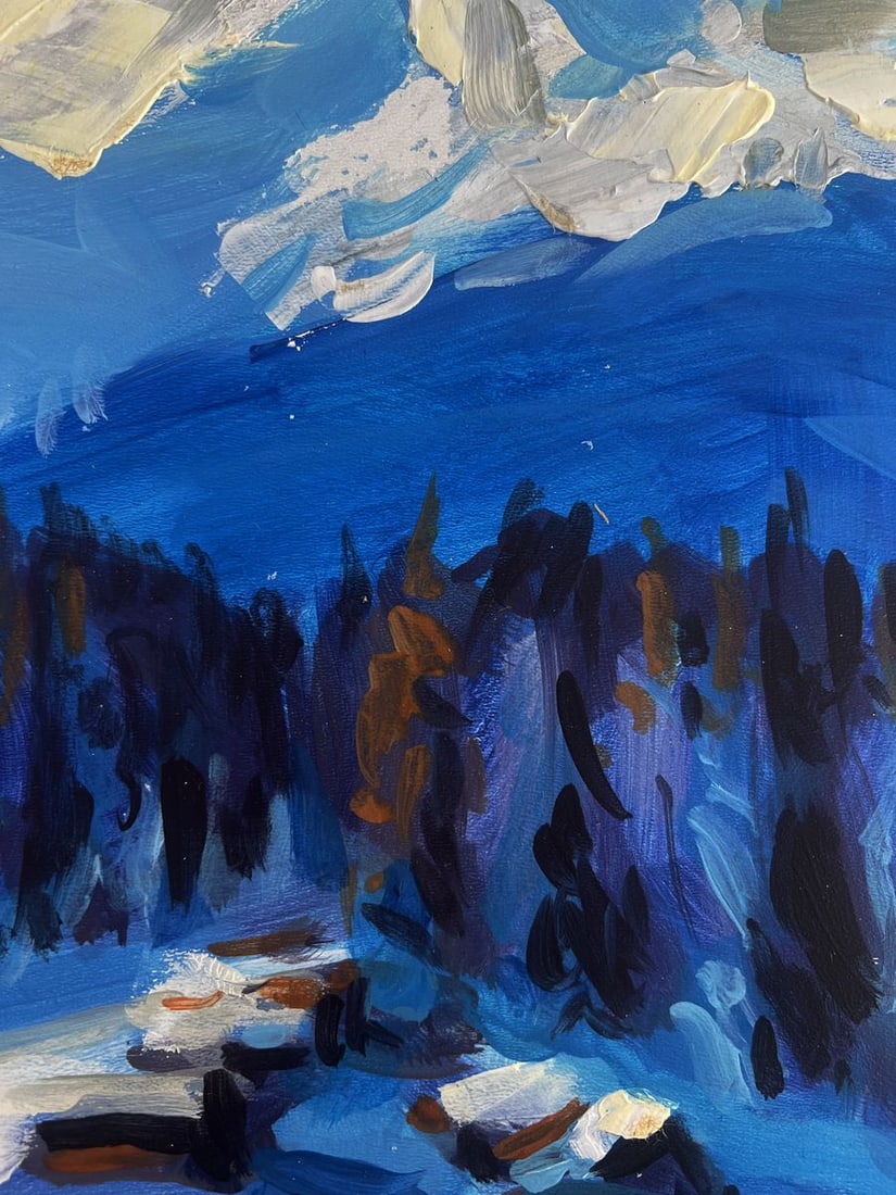 Acrylic painting Snowy village and mountain Mykhailo Patskan - 6