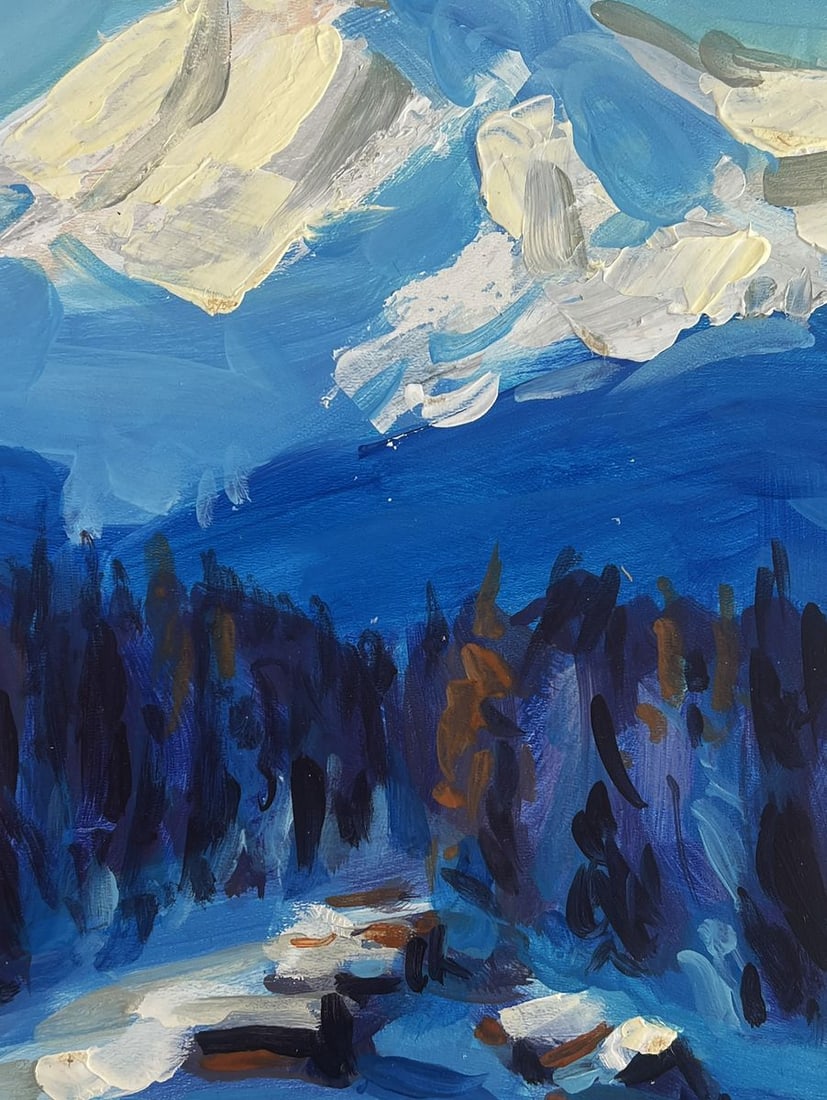 Acrylic painting Snowy village and mountain Mykhailo Patskan - 8