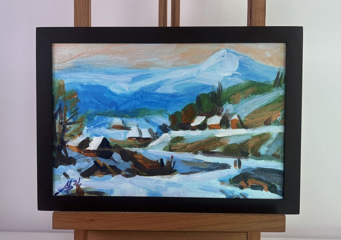 Acrylic painting Village at the foot of the mountain Mykhailo Patskan (1 of 10)