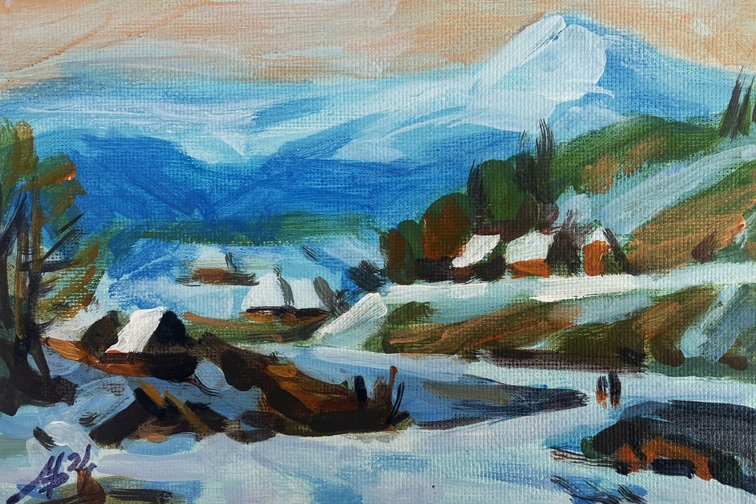 Acrylic painting Village at the foot of the mountain Mykhailo Patskan - 3