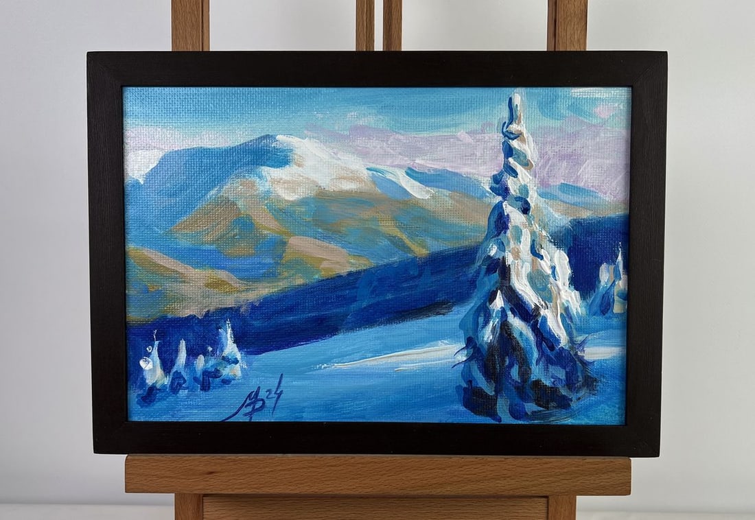 Acrylic painting Snow capped mountain peak Mykhailo Patskan (1 of 10)